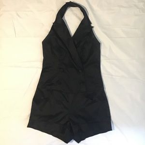 Black halter top backless romper